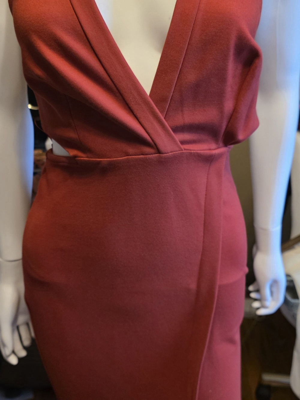 Women’s Sleeveless Wrap Midi Dress in Deep Red